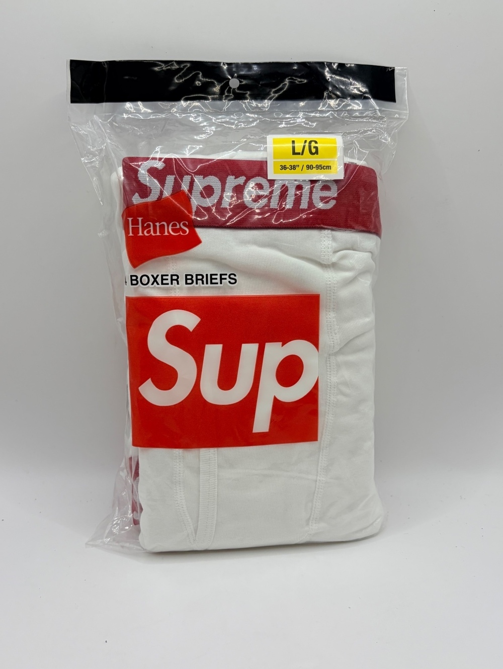 Supreme x Hanes white boxer briefs with a red Supreme waistband 4 Pairs Size L